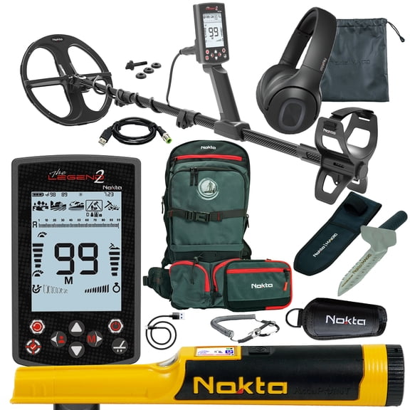 Nokta The Legend 2 SMF Waterproof Metal Detector with Accupoint Pinpointer, Backpack, and Premium Digger