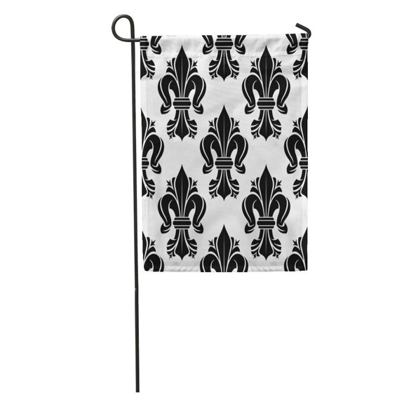 SIDONKU Black and White Fleur De Lis Floral Pattern Curled Lilies Garden Flag Decorative Flag House Banner 28x40 inch