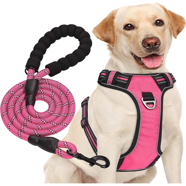 Rose - Arnés antitirones para perros medianos y grandes, ajustable, de tejido Oxford reflectante para un fácil control, incluye una correa resistente de regalo (talla M para perros grandes de 7 a 18 p