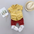 thumbnail image 4 of Toddler Kids Boy Outfits Printed Short Sleeve Button Down T-Shirts with Pocket+Solid Color Shorts 2PCS Clothes Set For 6-12 Months, 4 of 4
