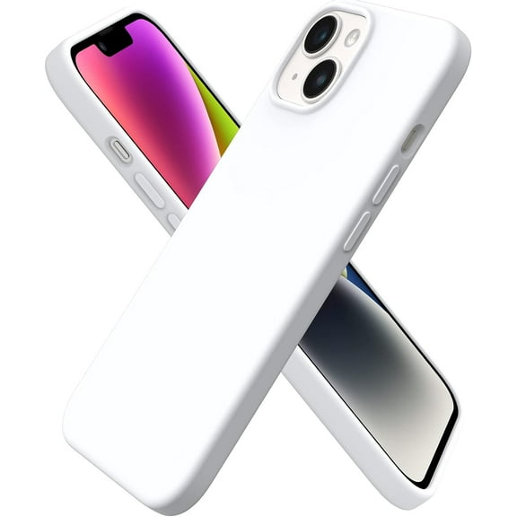 Compatible with iPhone 14 Plus Case 6.7, Slim Liquid Silicone 3 Layers Full Covered Soft Gel Rubber Phone Case Protective Cover 6.7 Inch-White