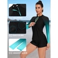thumbnail image 5 of Charmo Women Two Piece Rash Guard Long Sleeve Zipper Swimsuits UV UPF 50+ Swim Shirt Bathing Suit with Boyshort Bottom, 5 of 8