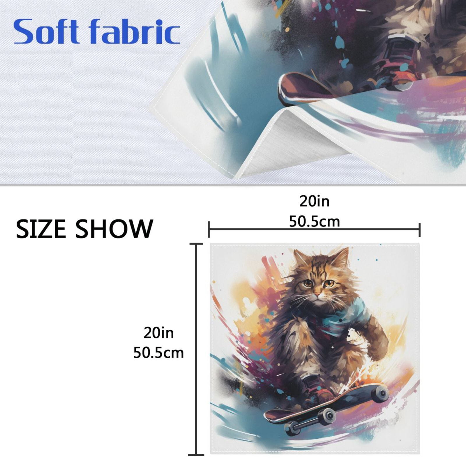 JSTEL Cat Skating Funny Cloth Napkins Set of 6, 20x20 Inch Washable and Reusable Napkin for Decoupage Dinner Party Everyday Use