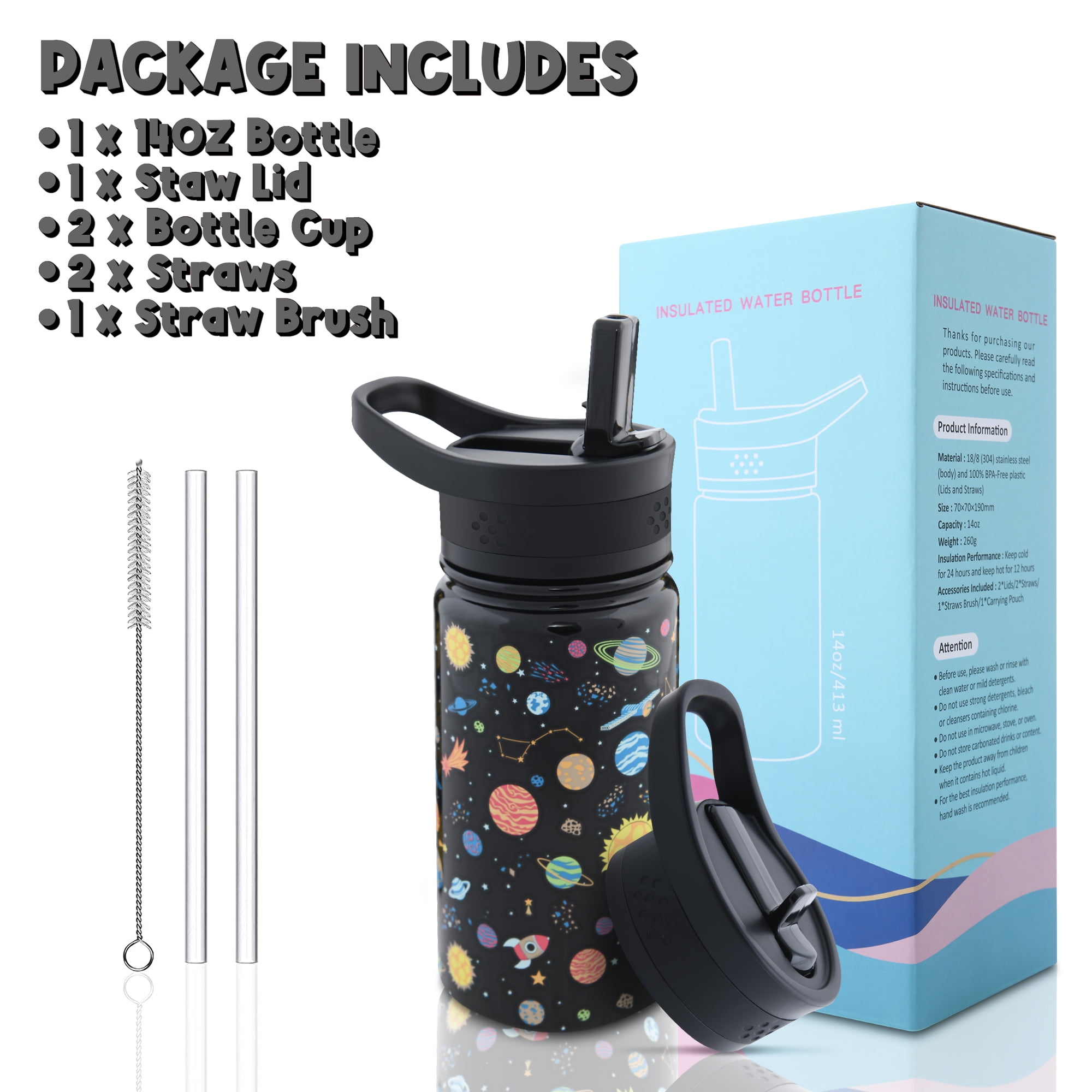 Softlife Insulated Kids Water Bottle With Hand Bag,Double Wall Vacuum Stainless  Steel Girls School Leakproof Thermos Water Bottle,Portable Kids Cup For  Travel Sports Camping,14Oz,Unicorn Pattern 