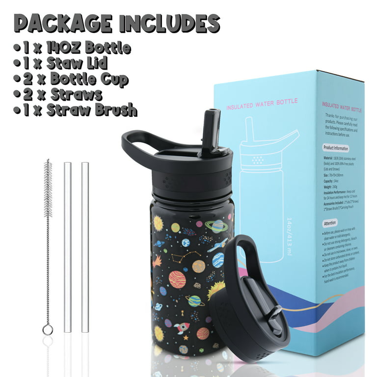 Simple Modern Kids Water Bottle with Straw Lid | Insulated Stainless Steel Reusable Tumbler for Toddlers, Boys | Summit Collection | 14oz, Dinosaur