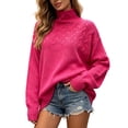 thumbnail image 2 of Tusihei Women Turtleneck Cable Knit Sweater Loose Oversized Chunky Pullover Casual Warm Long Sleeve Fall Winter Top, Hot Pink 2XL, 2 of 5