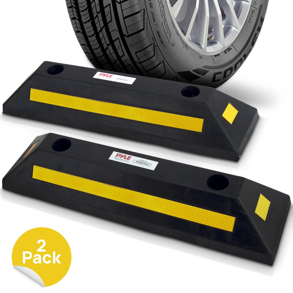 Wheel Stop Stoppers with Scatter Glass Reflective Yellow Targets for Car Garage Floor Stops and Truck RV Stop Aid Indoor Outdoor FCOME 1 Pack Heavy Duty Rubber Parking Block Parking Curb 