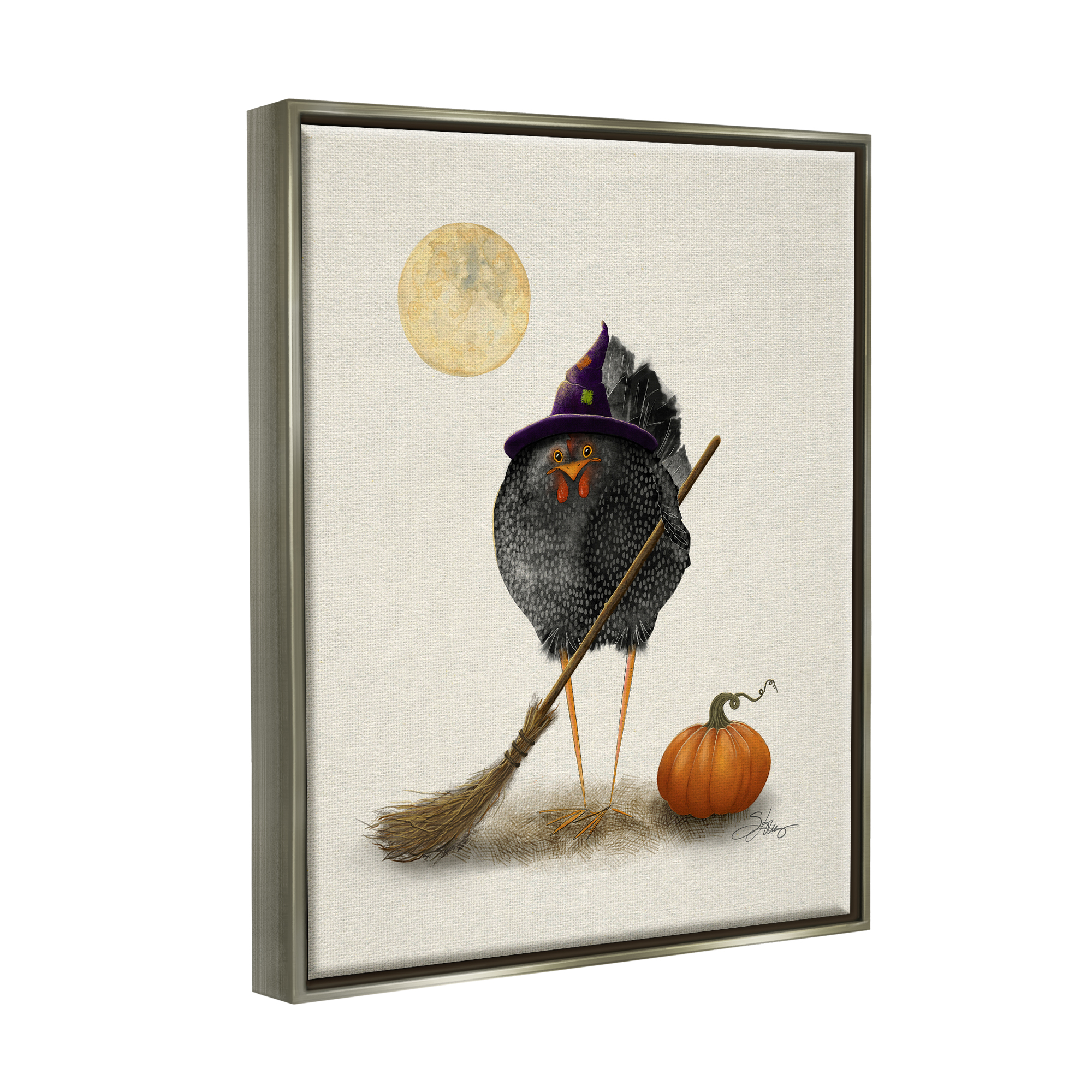 Stupell Industries Halloween Black Bird Witch Holiday Painting Gray Floater Framed Art Print Wall Art