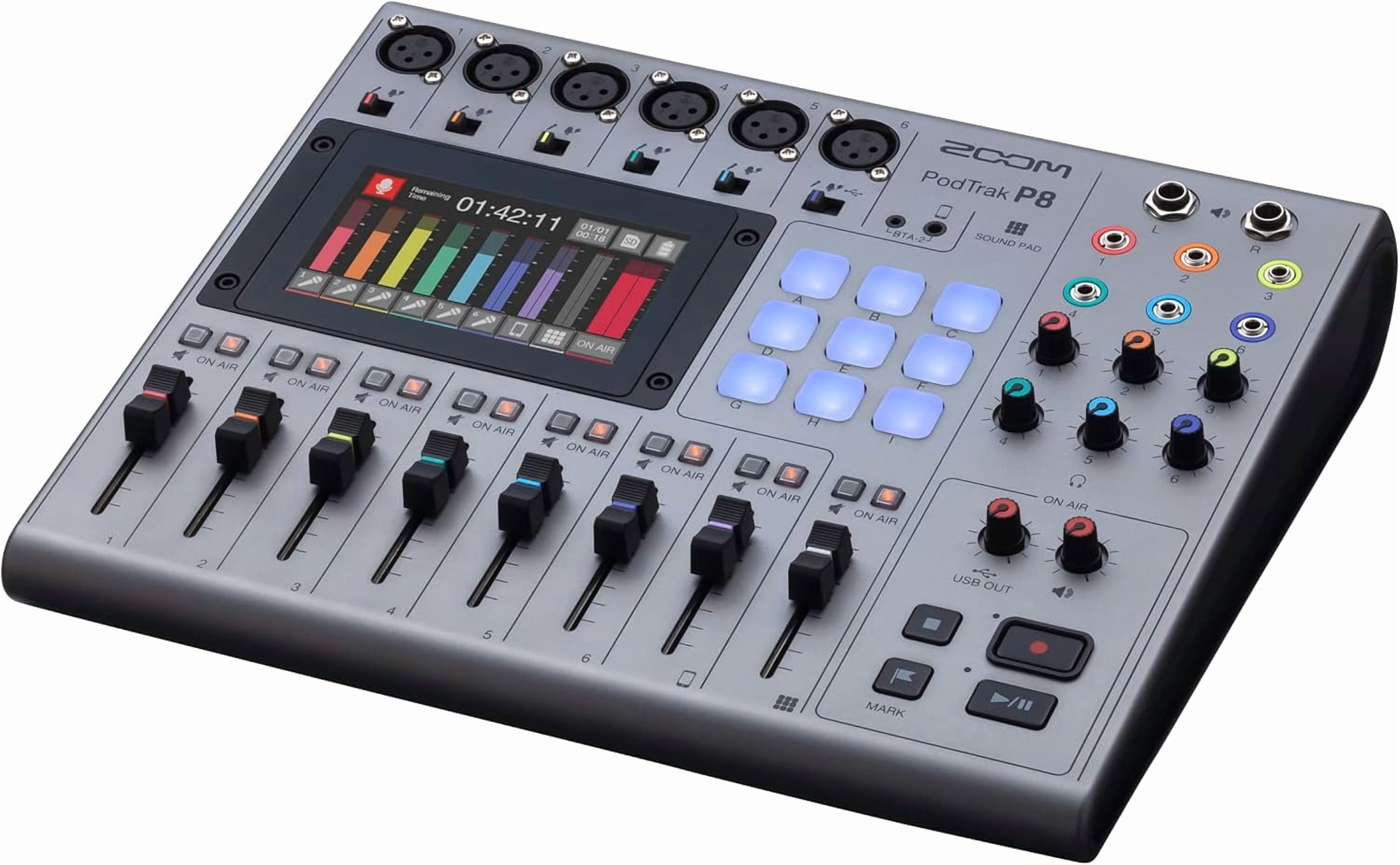 Zoom PodTrak P8 Portable Multitrack Podcast Recorder + BTA-2 Bluetooth Adapter for PodTrak Recorders + Pack of 4 Zoom ZDM-1 Podcast Mic Pack + More