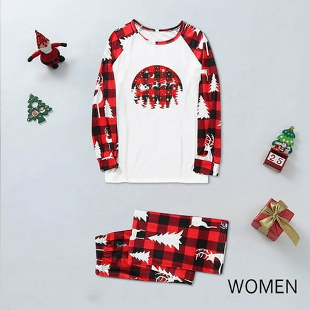 

Tawop Christmas Women Printed Blouse Round-Neck Tops+Pants Family Matching Pajamas Set Girls Pajamas Size 14-16 Easter New Products