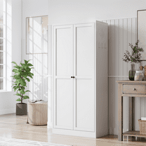 TIMOREN 61" Kitchen Pantry Cabinet with 4 Adjustable Shelves, Freestanding Storage Cabinet Holds 110 lbs per Shelf, Farmhouse Pantry Cabinet for Kitchen, Dining Room, or Living Room, White