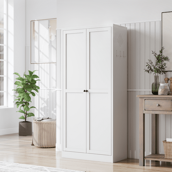 TIMOREN 61" Kitchen Pantry Cabinet with 4 Adjustable Shelves, Freestanding Storage Cabinet Holds 110 lbs per Shelf, Farmhouse Pantry Cabinet for Kitchen, Dining Room, or Living Room, White