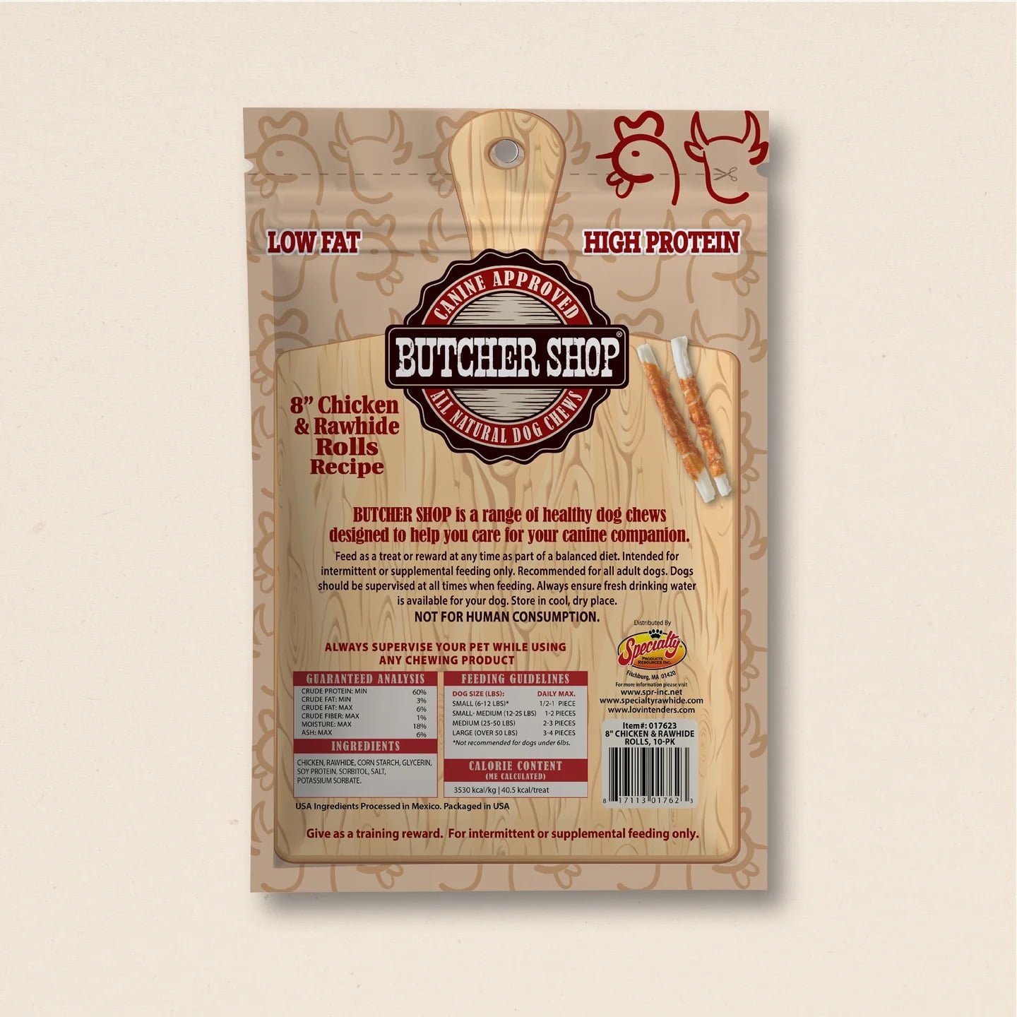 Butcher Shop 8 Chicken and Rawhide Rolls Dog Treats (2 Pack - 20 Rolls)