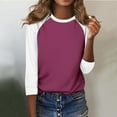 thumbnail image 7 of Womens Raglan Shirt 3/4 Length Sleeve Tops Crewneck Casual T-Shirts Base Tees Loose Fit Tshirts, Purple 4XL, 7 of 7