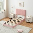 thumbnail image 4 of COZONY Twin Bed Frame with Velvet Upholstered Headboard and Sturdy Wood Slats Support,76.9*40.9*42.1", Pink Upholstered Bed Frame, No Box Spring Needed, Noise-Free, Easy to Assemble., 4 of 8