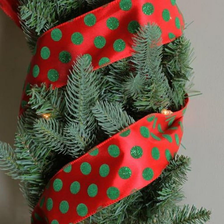 Red And Green Polka Dot Wired X-Mas Craft Ribbon - Walmart.com