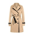 thumbnail image 5 of IROINNID Women's Mid-Long Trench coat Jacket Notch Lapel Solid Color Long Sleeve Winter Autumn Buttons Back Bow Bandage Windbreaker Jacket Coat Top, Khaki, 5 of 8