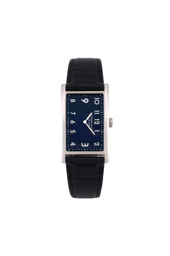 Pre-Owned Tiffany & Co. Women's East West 2-Hand 42mm X 25mm Black leather Wristwatch