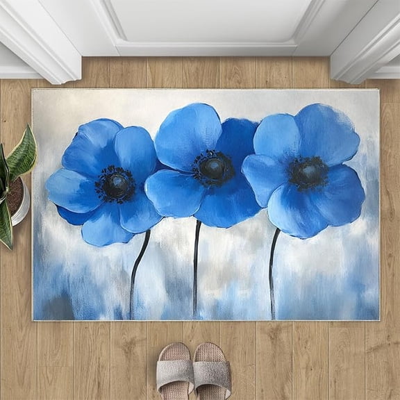 Watercolor Floral Rug, Blue Flower Area Rugs for Living Room, Modern Rugs for Bedroom, Aesthetic Non-Slip Mat, Floral Home Decor & Gifts-1x2ft