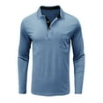 thumbnail image 4 of Huresd Mens Fashion Polo Shirts Cotton Classic Long Sleeve Thermal Button Shirt With Pocket Light Blue M, 4 of 5
