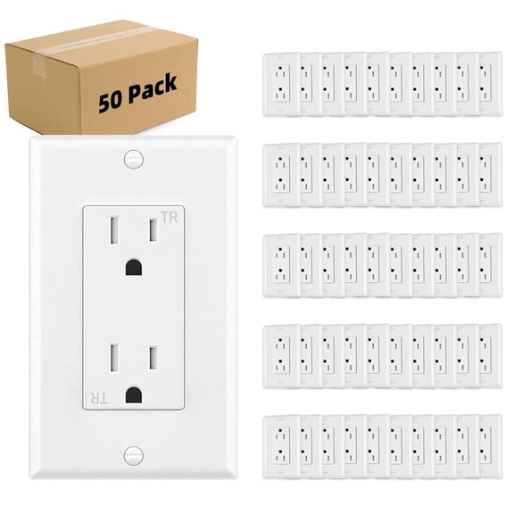 KYascend Outlet Socket, Decorator Receptacle, 20 Amp, 125 Volt, Tamper Resistant, TR Grounding with Wall Plates UL Listed White 50pack