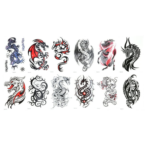 12 hojas de tatuajes temporales impermeables para brazo, pecho, hombro y cuerpo para mujeres y hombres.