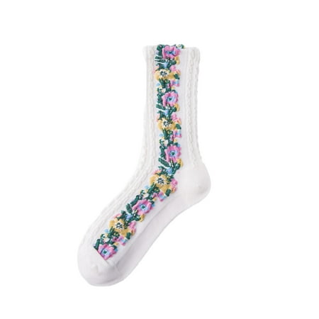 

Dezsed Womens Socks Clearance Woman s Girls Cute Coloer Lace Flowers Breathable Non-slip Combed Cotton Middle Socks Sox White