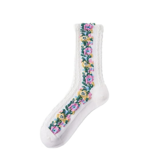 qolati Crew Socks for Women Vintage Embroidered Floral Ankle Casual Sock Teen Grils Breathable Soft Above Ankle Socks Cute Cottagecore Accessories
