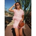 thumbnail image 2 of Women'S Open Knit Short Sleeve Top with Fringe Pink L, 2 of 5