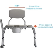 NOVA Padded Tub Transfer Bench for Bath or Shower with Commode Opening, Seat & Backrest Removable & Reversible, with Commode Bucket & Lid