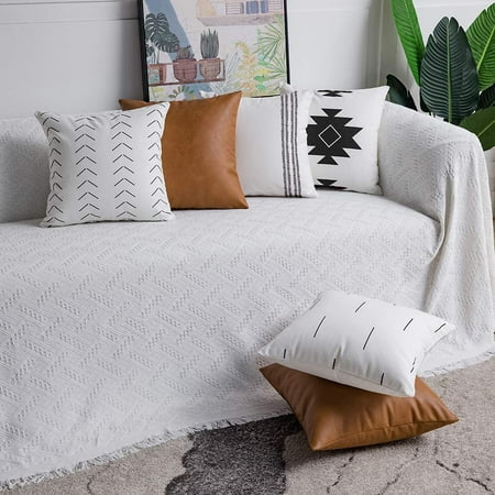 Decorative Throw Pillow Covers Set Of 6 Modern Boho Square Cotton And Faux Leather Cases For Home Decor Living Room Farmhouse Sofa Couch 18 X Inch White Black Brown Canada Decorative Throw Pillow Covers Set Of, Best Sofa Pillow Covers