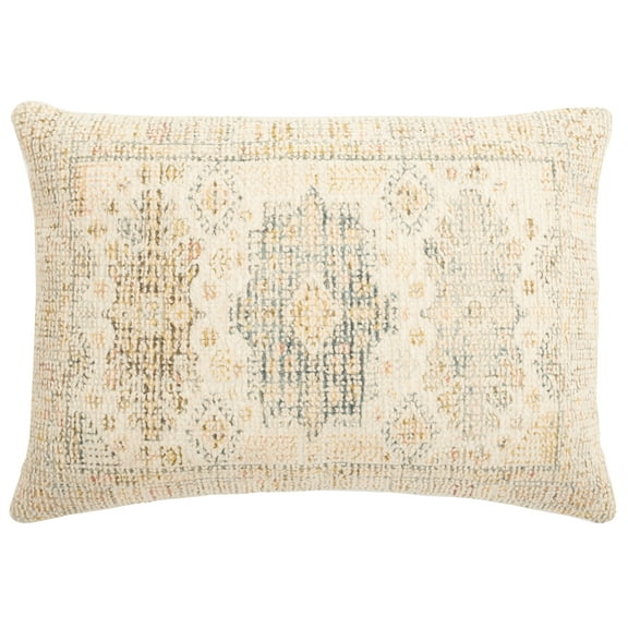 SAFAVIEH Imma 16" x 22" Contemporary Gold Medallion Cotton/Polyester Decorative Pillow