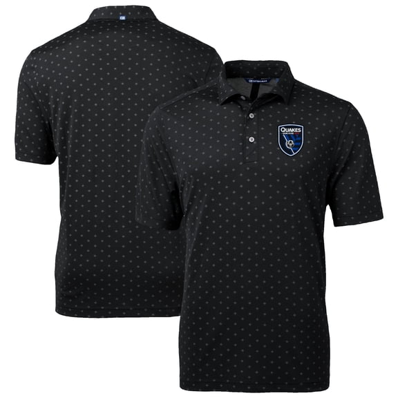 Men's-Cutter & Buck  Black San Jose Earthquakes Big & Tall Virtue Eco Pique Tile Print Recycled Polo