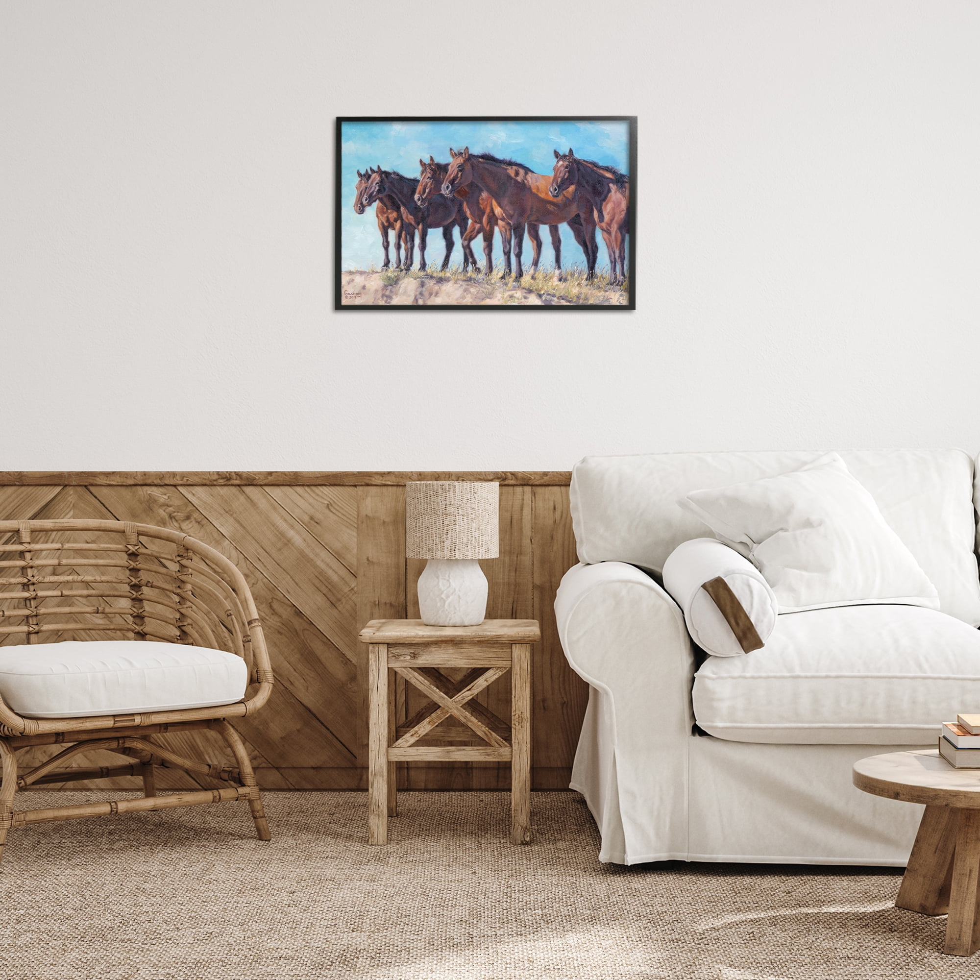 Stupell Industries Horse Herd Overlooking Desert Animals & Insects Painting Black Framed Art Print Wall Art, 24 x 16