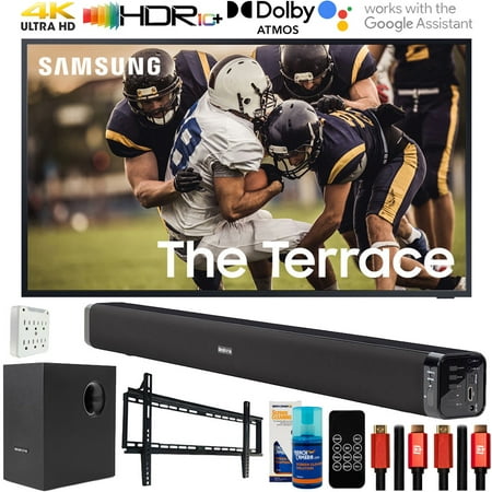 Samsung QN65LST7TA 65" The Terrace QLED 4K UHD HDR Smart TV Bundle with Deco Gear Home Theater Soundbar with Subwoofer, Wall Mount Accessory Kit, 6FT 4K HDMI 2.0 Cables and More