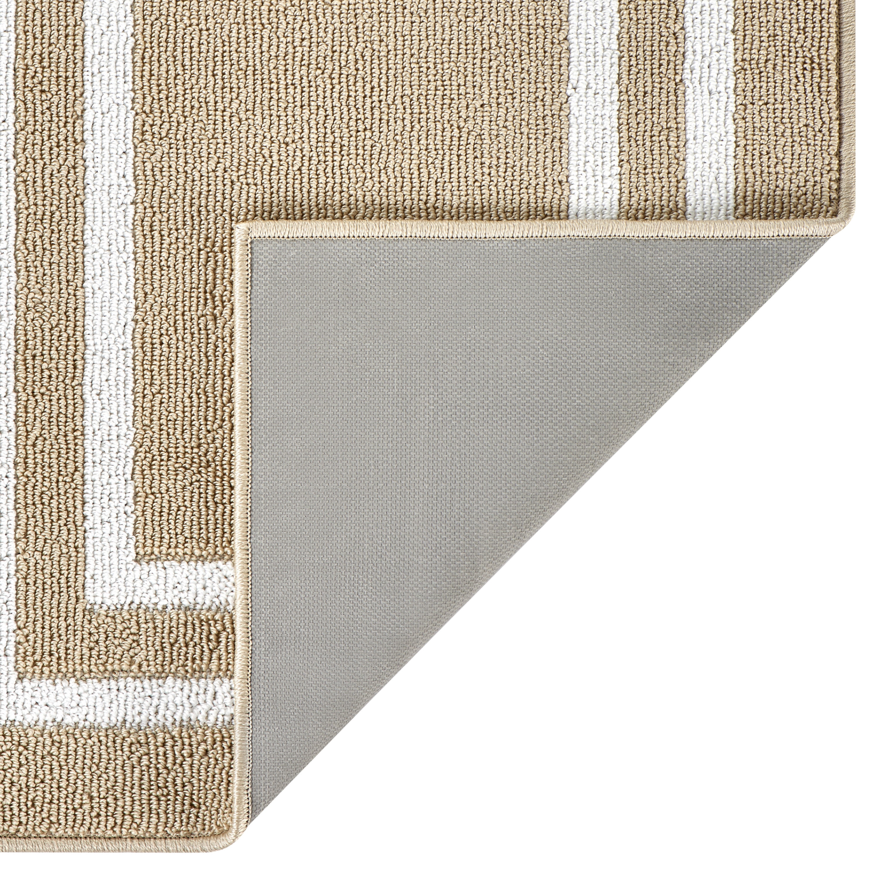Washable Skid-Resistant Runner Rug, Border, Beige and White, 26" x 45"