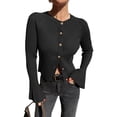 thumbnail image 1 of Chandail Tendance pour Femmes Col Rond Côtelé Crop Bell Manches Longues Ouvert Chemise Automne Noir G, 1 of 8