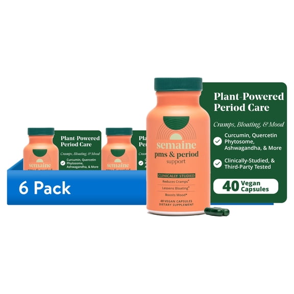 (6 pack) Semaine PMS & Period Support Supplement 40 Count – Helps with Cramps, Bloating & Balances Mood with Ashwagandha