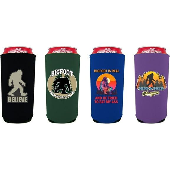 Bigfoot Funny Designs 24oz Can Coolie 4 Pack Set