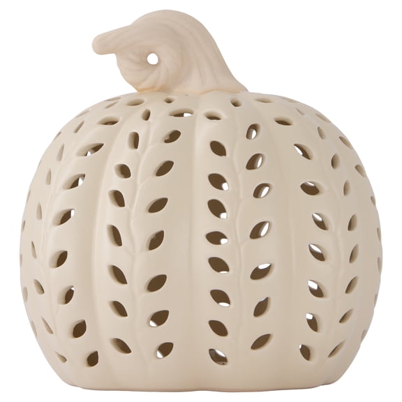 Light-Up Ceramic Pumpkin Tabletop Decoration, Cream, 8", Fall by Way To Celebrate