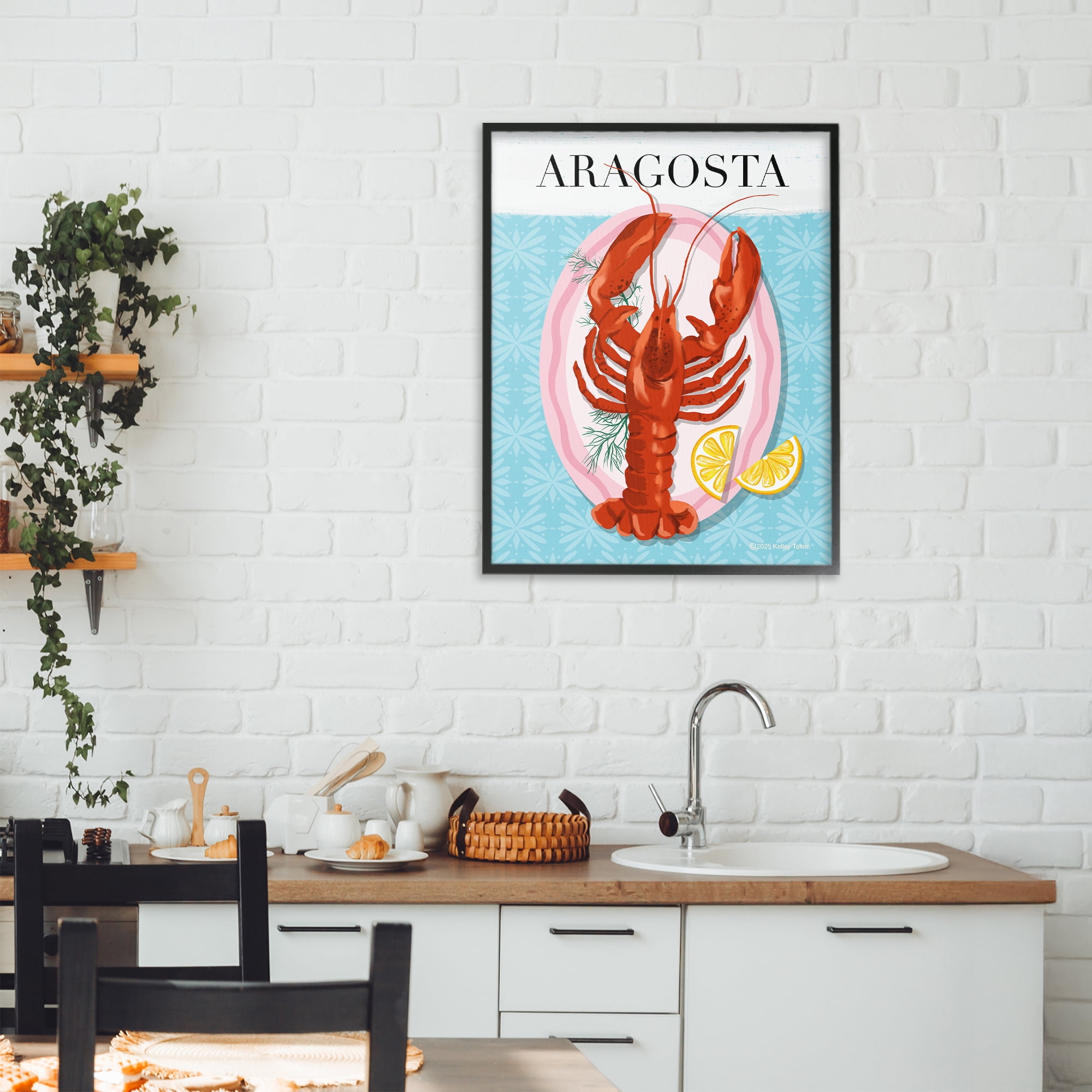 Stupell Industries Aragosta Lobster Dish Black Framed Giclee Art, design by Kelley Talent