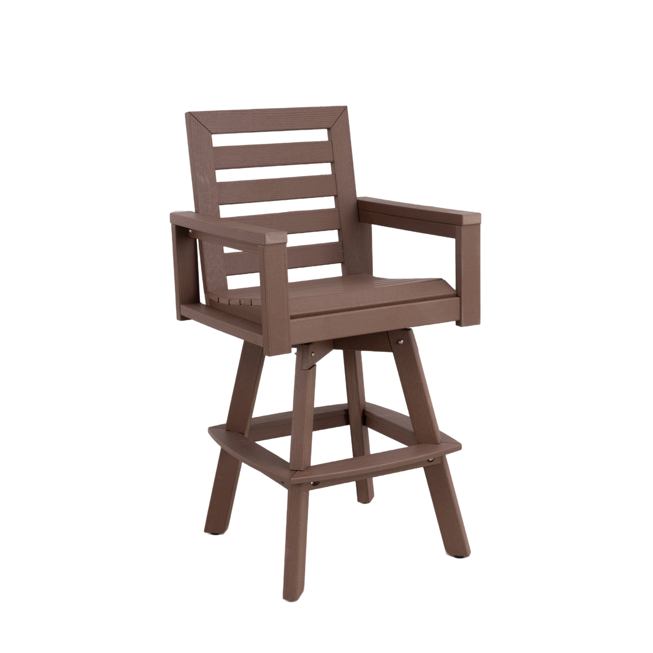 Noble House Outdoor Swivel Bar Stool, HDPE Wood Grain Ladderback Patio Chair with Footrest for Deck, Poolside, Yellow Brown