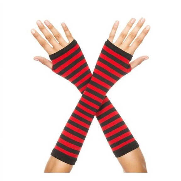 422-BLACK-RED Opaque Stripes Arm Warmer, Black & Red
