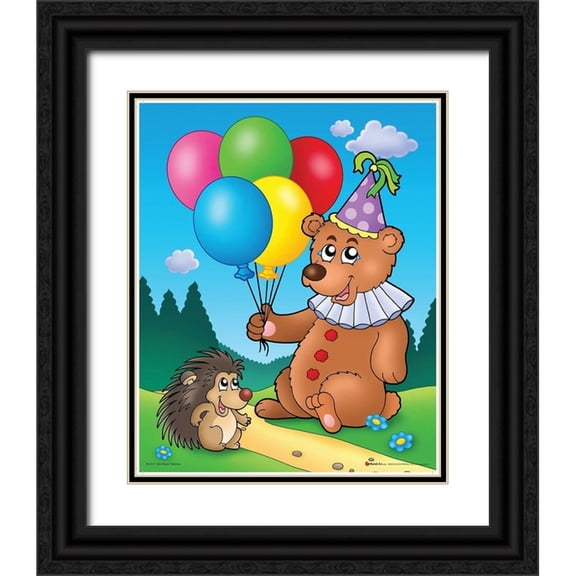 Viskova, Klara 26x31 Black Ornate Wood Framed with Double Matting Museum Art Print Titled - Happy Teddy Bear