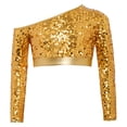 thumbnail image 2 of Eandarui Kids Girls One-Shoulder Stage Show Dancing Outfits Sequins Modern Hip Hop Tank Vest Jazz Dance Crop Tops Gold 12, 2 of 7