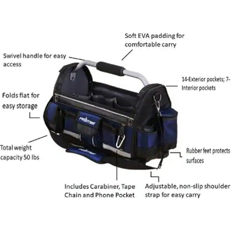 19 in. Open Tote Tool Bag with Rotating Handle in Black and Blue 19 in. Open Tote Tool Bag with Rotating Handle in Black and Blue