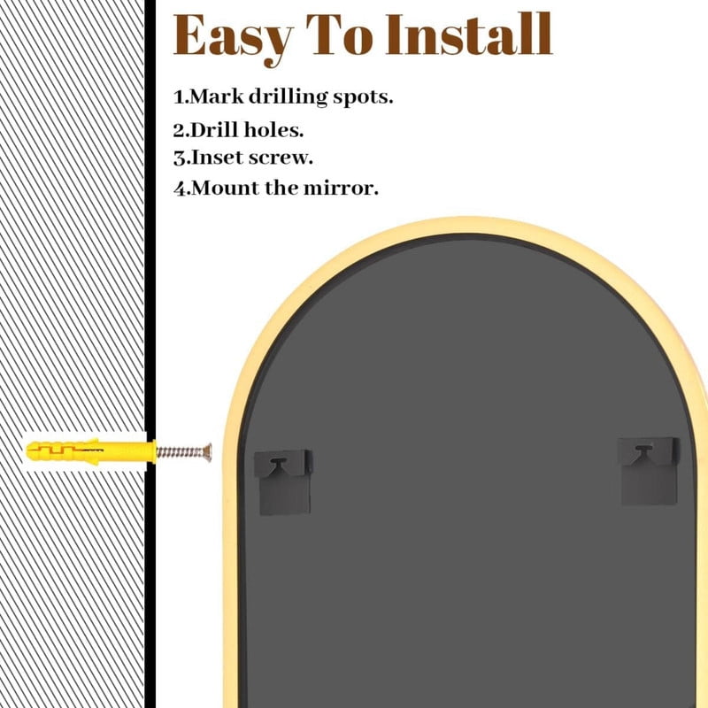 Easy4Home 28"x26"Arched Bathroom Mirror Decor Vanity Mirror Wall Mounted,Gold