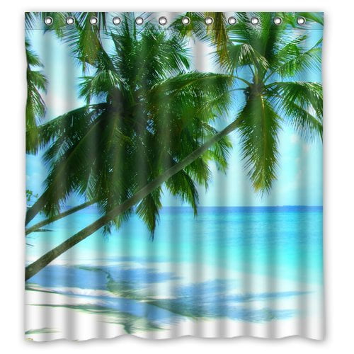 HelloDecor Palm Tree Shower Curtain Polyester Fabric Bathroom
