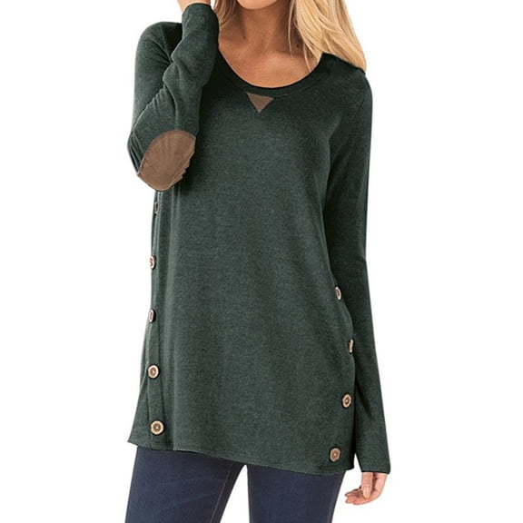 Abcnature Womens Long Sleeve Casual Round Neck Loose Tunic Top Blouse T-Shirt Sweatshirt Green S