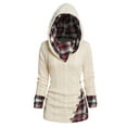 thumbnail image 3 of Bowake Women's Cable Knit Plaid Patchwork Hooded Sweater Mock Button Ruched Knit Top Pullover Sweatshirts Fall Outfits, 3 of 6